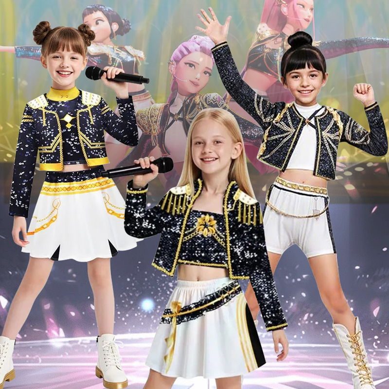 Demon Hunters Demon Slayer Group Children's Golden Performance Costume Cosplay Costume Rumi Zoyami Halloween