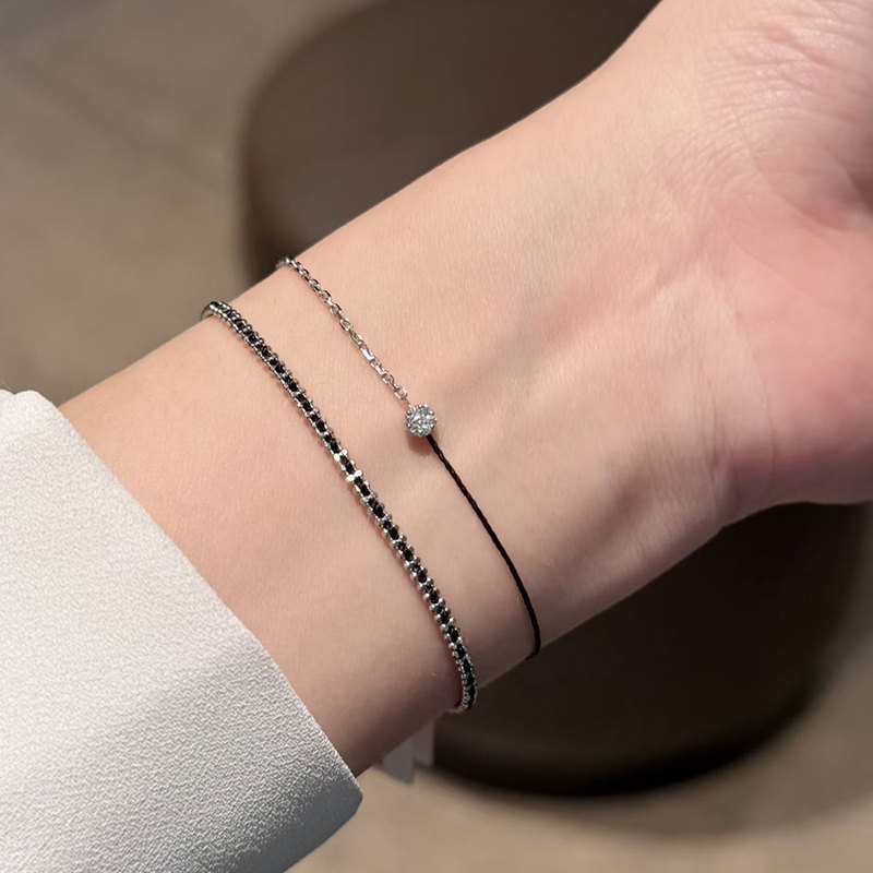 Wang Chang's Same Style Paris Red Rope Couple Bracelet, Good Luck Design, High Aesthetic Black Rope Bracelet, Adjustable Couple Anklet