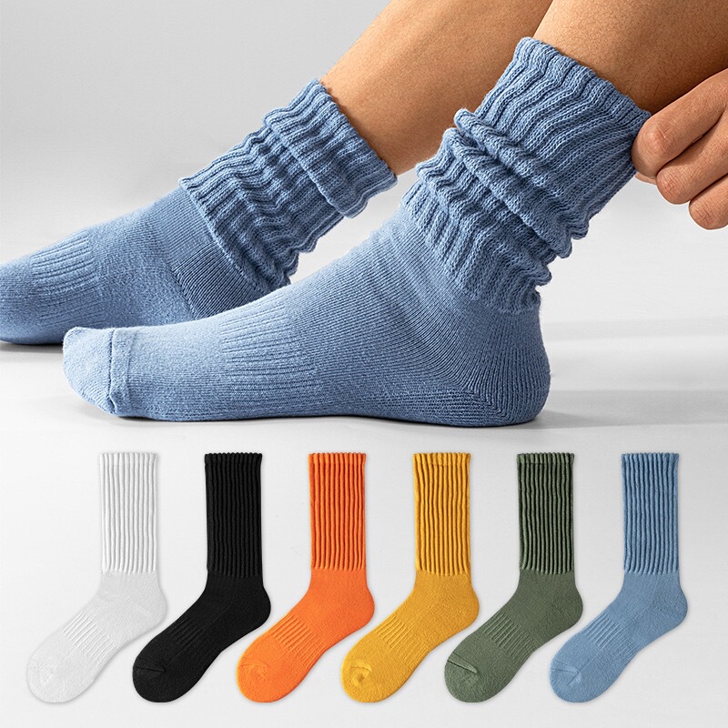Mydream Japanese Style Slouch Socks Long Tube Towel Bottom Pure Cotton Socks Men Black and White Mydream Japanese Style Slouch Socks Long Tube Towel Bottom Pure Cotton Socks Men Black and White