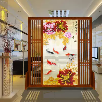 New Chinese style screen partition wall living room simple modern office home nine fish picture entrance solid wood hollow seat screen