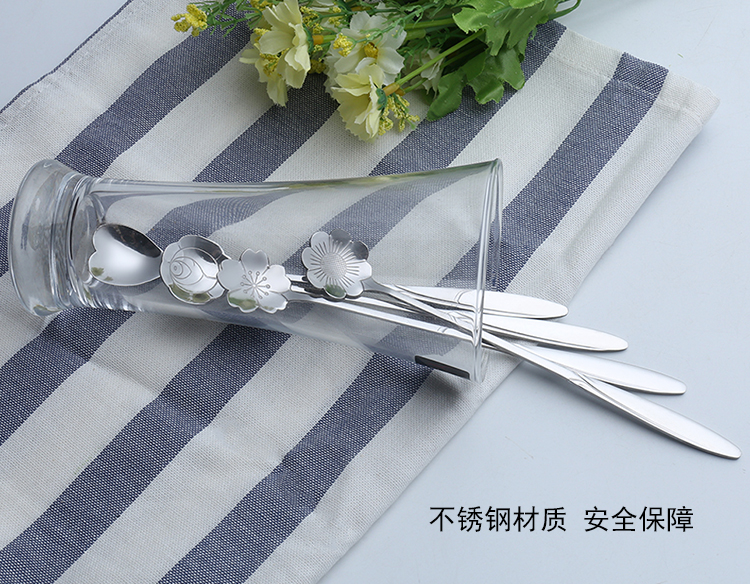 Tay cầm dài bằng thép không gỉ hoa anh đào thìa thìa hoa hồng hình trái tim thìa vũ trụ khuấy thìa cà phê thìa đường muỗng - Cà phê phin cafe inox cao cấp