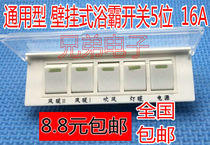 Universal wall-mounted Bath switch five-open switch Bath switch air-warming bath 5 switch (rectangular)