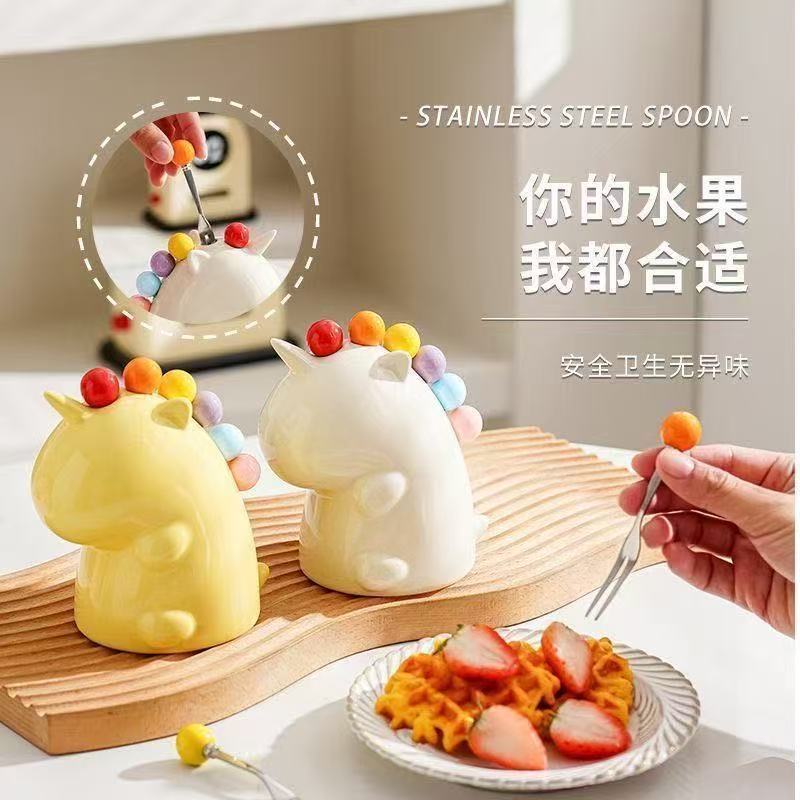Creative Unicorn Fruit Fork Set Colorful Household Cute Cartoon Dessert Cake Stainless Steel Fork Decoration