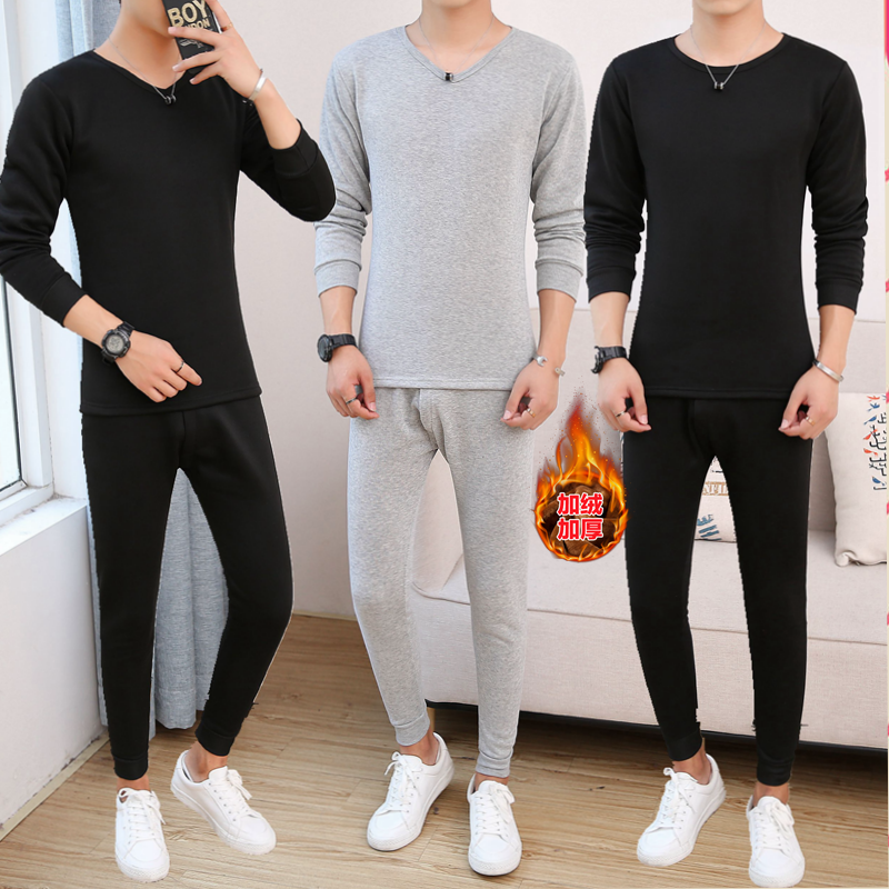 Men's autumn clothes sanitary pants winter suit new gush thickened warm inner clothing pants swarm and round collar youth tight 
