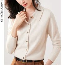 Landuchiu winter cashmere shirt female POLO collar 100% pure mountain cashmere cardiovert turtlenecks turtlenecks undershirt