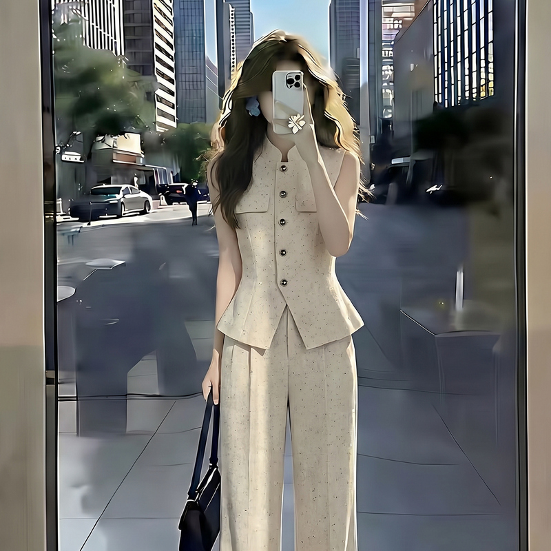 Apricot Color Stand-Collar Vest Suit for Women 2026 Summer New Design Stylish Workwear Fashion Vest Professional Outfit