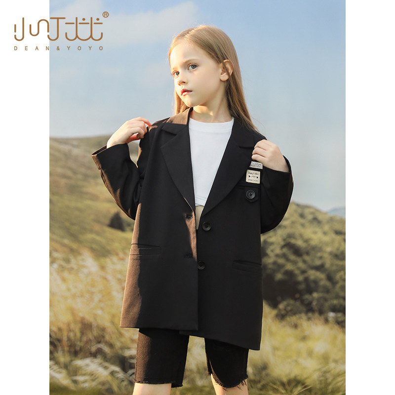 Girl Suits Jacket Spring Autumn 2022 New Foreign Pie Children Spring Money Black CUHK Children Spring Dress Trendy West Suit
