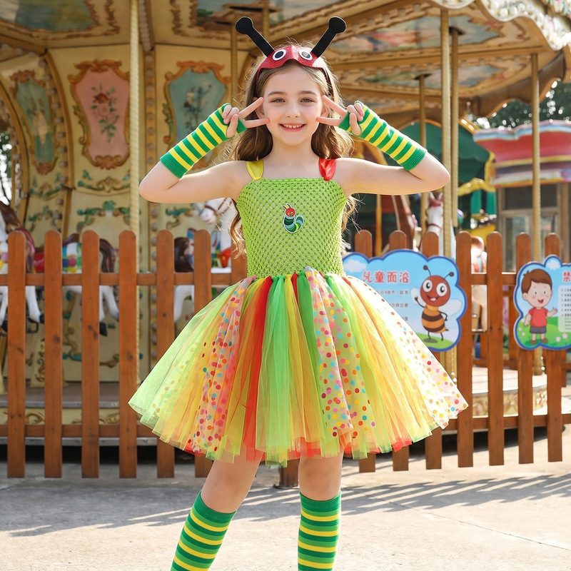 Foreign Trade New Girls' Kindergarten Performance Dress Caterpillar Costume Role Play Children's Day Halloween Animal Dress Foreign Trade New Girls' Kindergarten Performance Dress Caterpillar Costume Role Play Children's Day Halloween Animal Dress