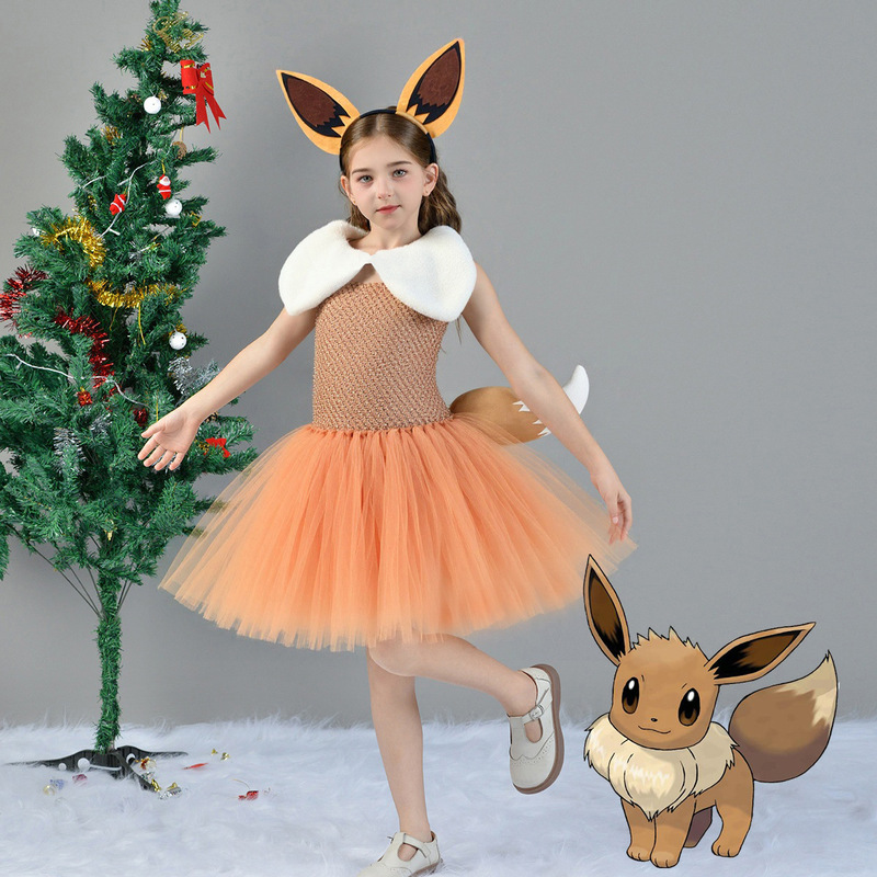 Foreign Trade Cartoon Pokémon Eevee Girl Puppy Animal Dress Halloween Cosplay Role-Playing Dress