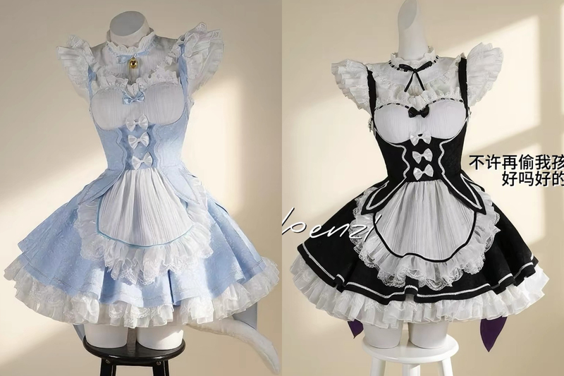 Rem Cosplay Costume, Luxurious Version, Different Color Aqua Rem Maid Outfit, Re:Zero Cosplay, Ram and Rem Twins