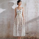 Niche designer new heavy industry lace embroidery flower sexy dress big swing hollow lace suspender skirt