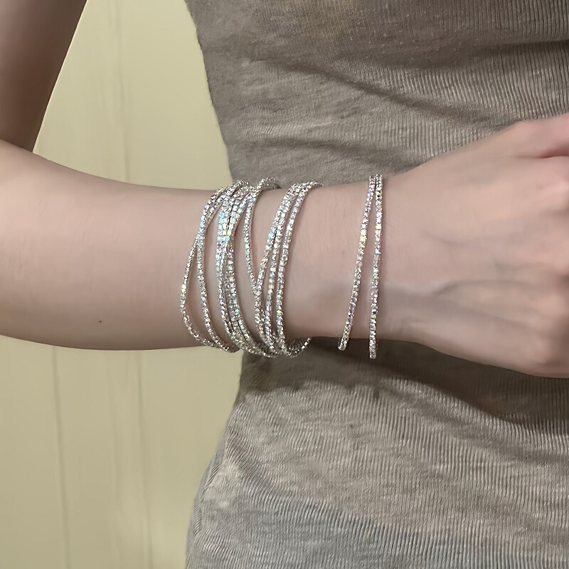 Cool Feeling! European and American Style Diamond-Studded Dazzling Bracelet for Women, Colorful Rhinestone Jewelry, Stackable Bracelet, High-End Feel, 2025 New Model
