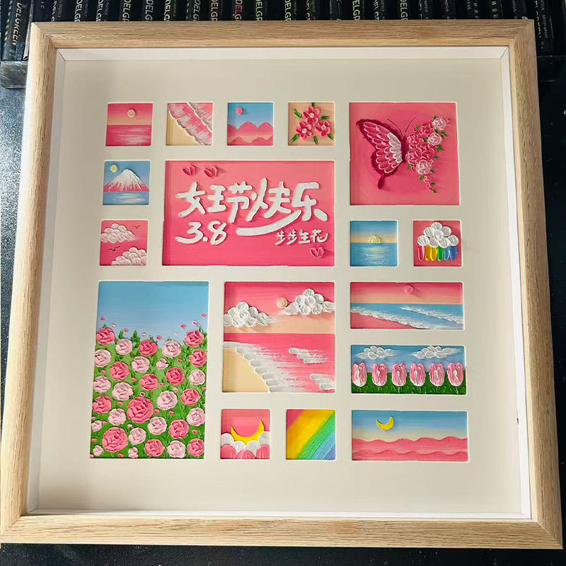 Mother's Day and Women's Day Gift: Practical Handmade DIY Multi-Compartment Photo Frame Oil Pastel Material Kit for Mom