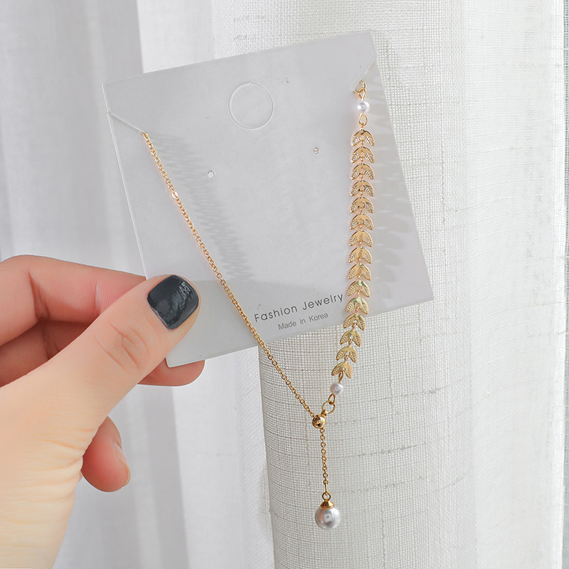 Niche design wheat ear pearl necklace female tide net red ins simple cold wind clavicle chain Korean temperament accessories