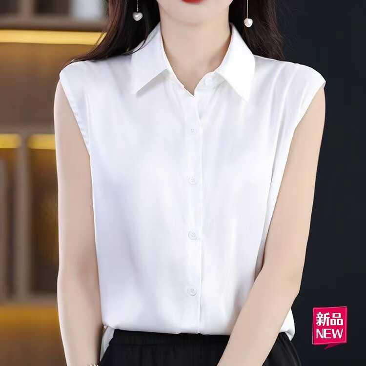 Women's Shirt with Unique Design, New Summer Style, Elegant and Slimming, White Chiffon Sleeveless Top, Professional Base Shirt Women's Shirt with Unique Design, New Summer Style, Elegant and Slimming, White Chiffon Sleeveless Top, Professional Base Shirt