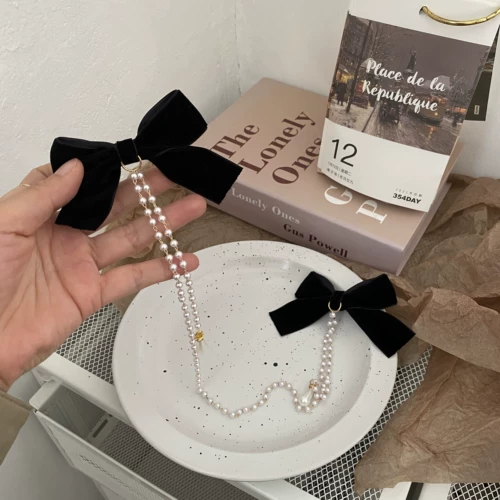 Черный детский аксессуар для волос из жемчуга для принцессы, ободок, шпильки для волос, в стиле Шанель