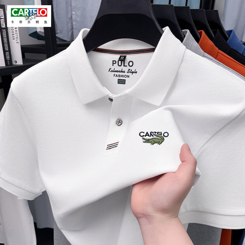Cartelo Crocodile New Men's Polo Shirt Simple Business Casual Summer 100% Cotton Short-Sleeved T-Shirt Men's Clothing