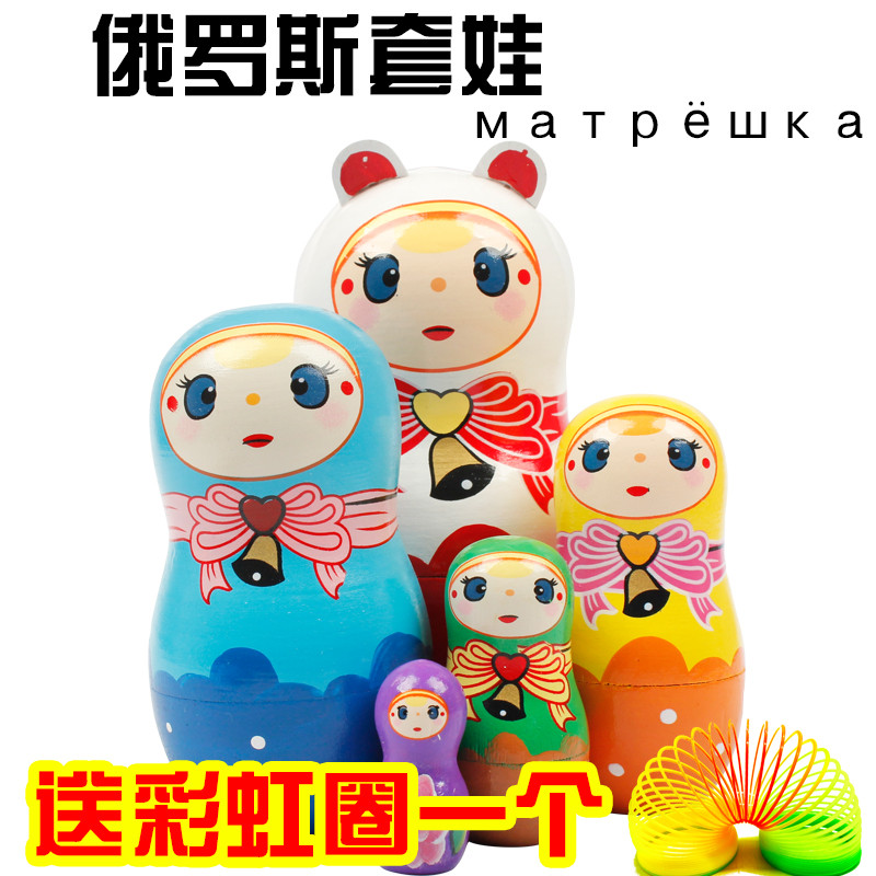 Matryoshka big head son with the same small head dad 5 layers of girls cute toys handicrafts