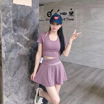 (Two-piece set price) Sportswear suit for women with fixed chest pad short-sleeved yoga internet celebrity sports fitness clothing