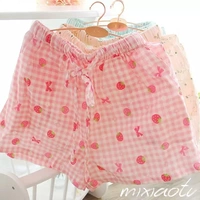 Quần short cotton gạc Nhật Bản phụ nữ lỏng lẻo phần mỏng dễ thương dâu kẻ sọc nhà boyshort ngủ quần điều hòa không khí quần - Quần tây quần nam đẹp