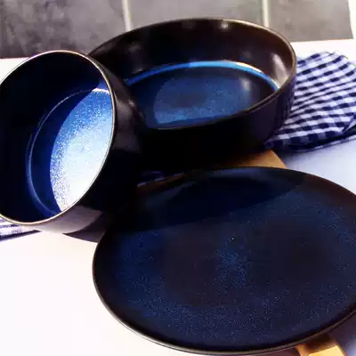 Beauty beauty porcelain blue dishes household tableware ceramic plate personality Creative Bowl set Nordic Rice Bowl set