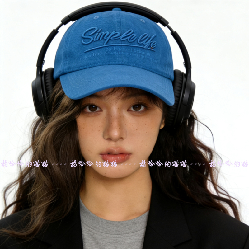 Yang Haha's Cat Letter Blue Curved Brim Simple Embroidered Baseball Cap for Women, Suitable for All Seasons, Makes the Face Look Smaller and Fairer Yang Haha's Cat Letter Blue Curved Brim Simple Embroidered Baseball Cap for Women, Suitable for All Seasons, Makes the Face Look Smaller and Fairer