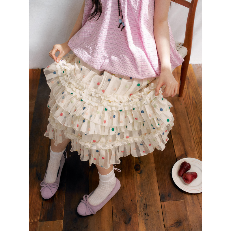 Ruan Ruan LAOSHU Yarn Falling Colorful Stars Niche Sweet Colorful Polka Dot Design Ruffled Mesh Skirt for Women Summer Ruan Ruan LAOSHU Yarn Falling Colorful Stars Niche Sweet Colorful Polka Dot Design Ruffled Mesh Skirt for Women Summer
