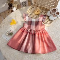 90-110 yards clear cabin special price girl dress 2022 summer dress new red tide butterfly knot pure cotton plaid skirt