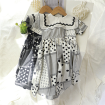 Girls dress 2021 summer dress new original navy collar gas chiffon medium big child wave polka dot princess skirt