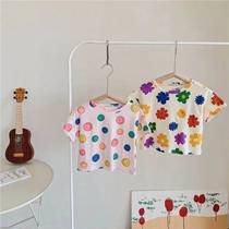 Pro-child fitting mother woman 2022 summer dress new girl short sleeve t-shirt pure cotton flower female baby blouse