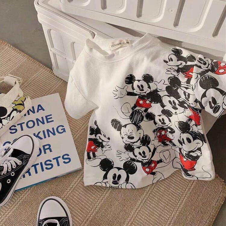 Mitch Girl Short Sleeve T-shirt 2021 Summer Dress New Boy Pure Cotton Cartoon Big Boy T-shirt Baby Kiss