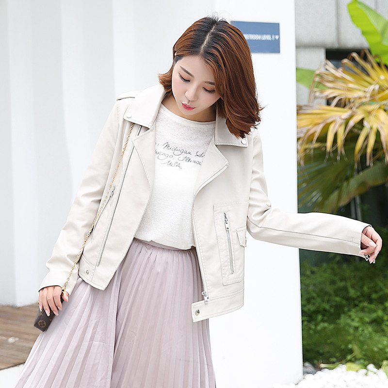2018 phiên bản Hàn Quốc mới của ngôi sao áo khoác xe máy với cùng một đoạn pu da nữ màu đỏ ngắn áo khoác nữ chic port gió áo khoác da nữ