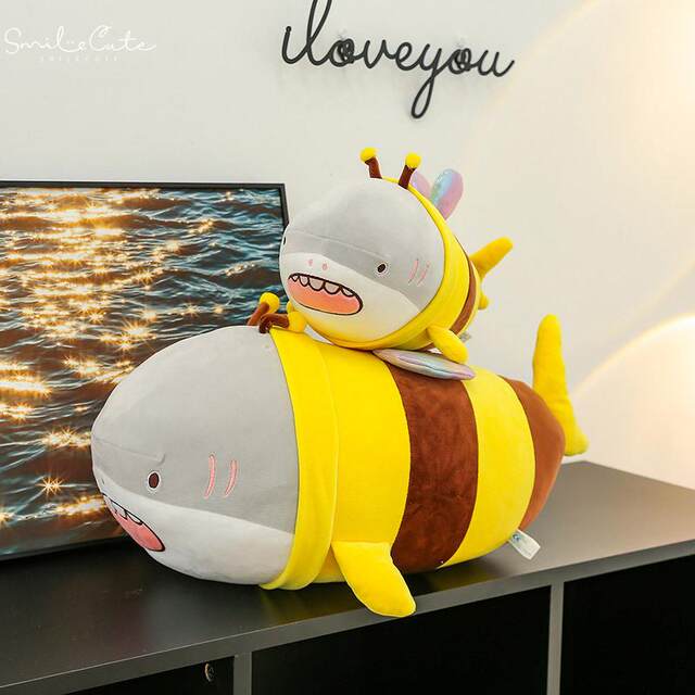 Hong Kong Sc Quirky Plush Toy Bee Shark Stuffed Animal Cute Shark Bee Doll Pillow Birthday Gift