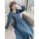 Hepburn style dress autumn 2022 new women's clothing retro square collar thin long skirt autumn literary style skirt