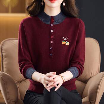 New Autumn and Winter Style Half-High Collar Multi-Button Knit Sweater for Women, Stylish Color-Blocking Sweater, Versatile and Warm Inner Wear, Fashionable Top