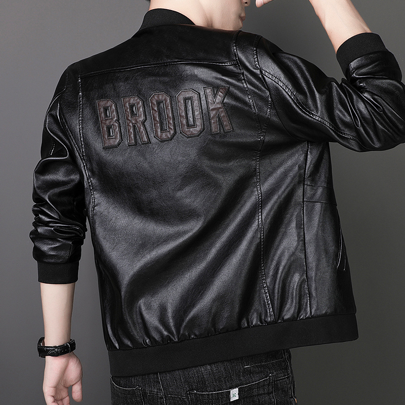 Men's Leather Jacket for Autumn and Winter, Trendy Brand, Loose Fit, Baseball Jacket, Leather Jacket with Fleece Lining, Thickened Cycling Jacket Top