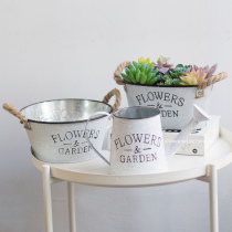 American country European retro old iron vase flower ornament Nordic white simple pastoral flower pot