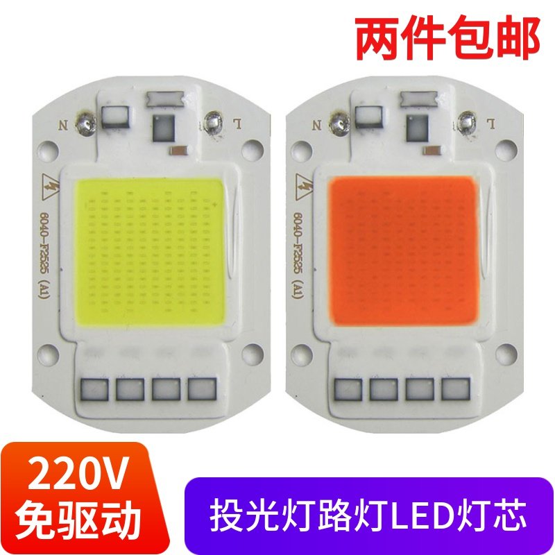 220V免驱动路灯投光灯大功率LED灯芯50W全光谱20W30W植物生长灯芯