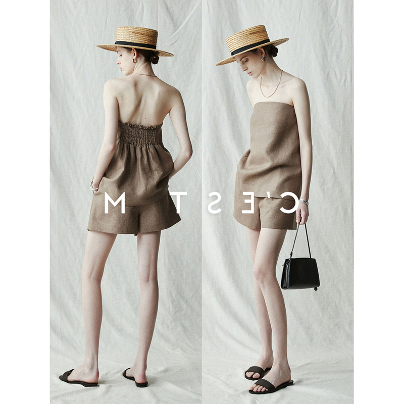 Btrs M丨Casual Vacation Old Money Style 100% Linen Simak Camisole Tube Top and Shorts Set Btrs M丨Casual Vacation Old Money Style 100% Linen Simak Camisole Tube Top and Shorts Set