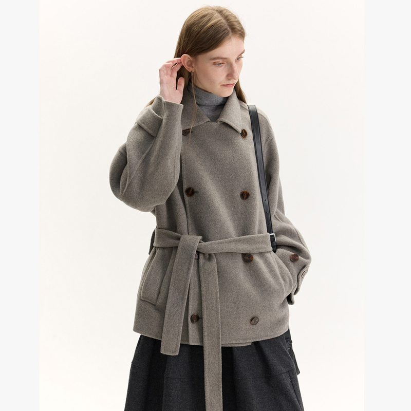 Btrs M丨 Double-Sided Wool Coat for Women, 2026 New Style, Alpaca Wool, Waist-Cinching, Petite Size, Double-Breasted Woolen Coat