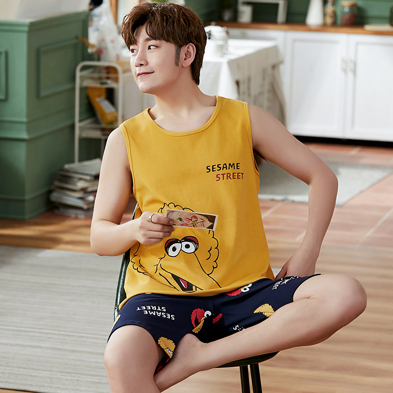 Summer pajamamens mens quần short vest mỏng bộ bông tay mùa xuân / mùa thu và mùa đông mens trẻ quần áo studenthome nhà.