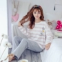 Bộ đồ ngủ nữ mùa thu dài tay cotton Hàn Quốc phim hoạt hình tươi sinh viên cotton cỡ lớn ít phụ nữ phục vụ nhà đồ bộ dài tay mặc nhà