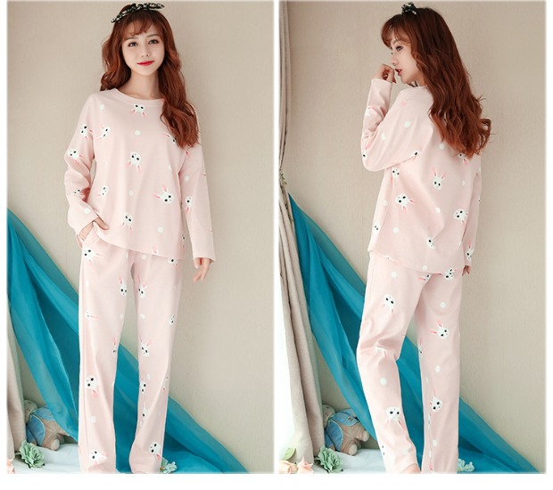 Mùa xuân dài tay thể thao nữ phụ nữ cotton giản dị phụ nữ kích thước lớn mùa thu dịch vụ nhà phù hợp với đồ ngủ phụ nữ mùa xuân và mùa thu bộ đồ mặc nhà