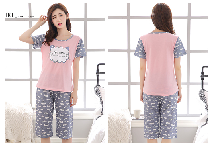 Bộ đồ ngủ mùa hè của phụ nữ Áo cotton mùa hè tay ngắn cắt quần cotton phù hợp với mùa hè có thể mặc ngoài nhà dịch vụ hai mảnh những kiểu đồ bộ may đẹp