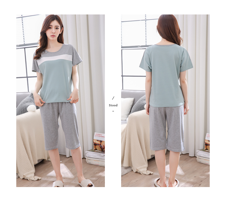 Bộ đồ ngủ mùa hè của phụ nữ Áo cotton mùa hè tay ngắn cắt quần cotton phù hợp với mùa hè có thể mặc ngoài nhà dịch vụ hai mảnh những kiểu đồ bộ may đẹp