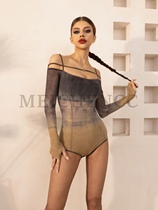 Weijia Meichen Dancewear 2023 Autumn and Winter Lace-Up One-Shoulder Black Sexy Long-Sleeved Ballroom Dance Top for Adults
