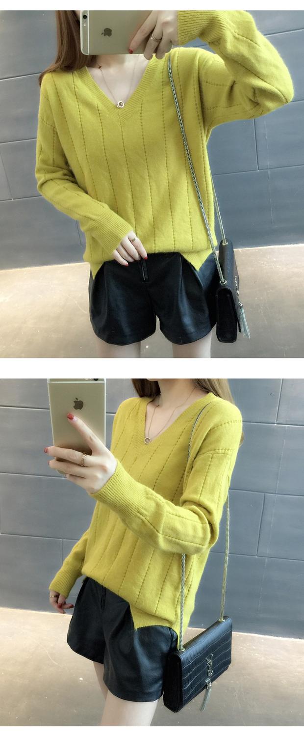 Áo len mới mùa thu 2018 nữ phiên bản Hàn Quốc của áo len cổ chữ V hoang dã màu đơn sắc lỏng lẻo áo khoác len nữ