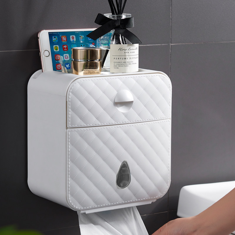 Leather pattern toilet paper towel holder toilet paper box shelving toilet household non - perforating creative waterproof paper roll tube