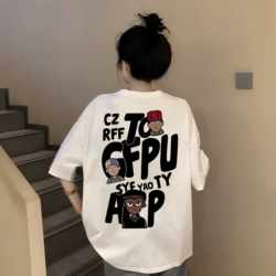 2025 Summer New Style Pure Cotton Short-Sleeved T-Shirt for Female Junior High School and High School Students Loose American Oversize Top