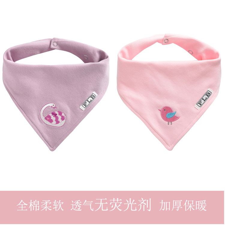 Autumn and winter thickened baby triangle towel female saliva towel newborn male baby cotton double-layer bib without fluorescent agent